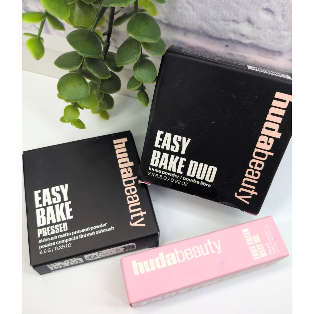 NIB LOT 3🩷HUDA BEAUTY EASY BAKE DUO Loose Powder Pressed Faux Jelly Lip Oil